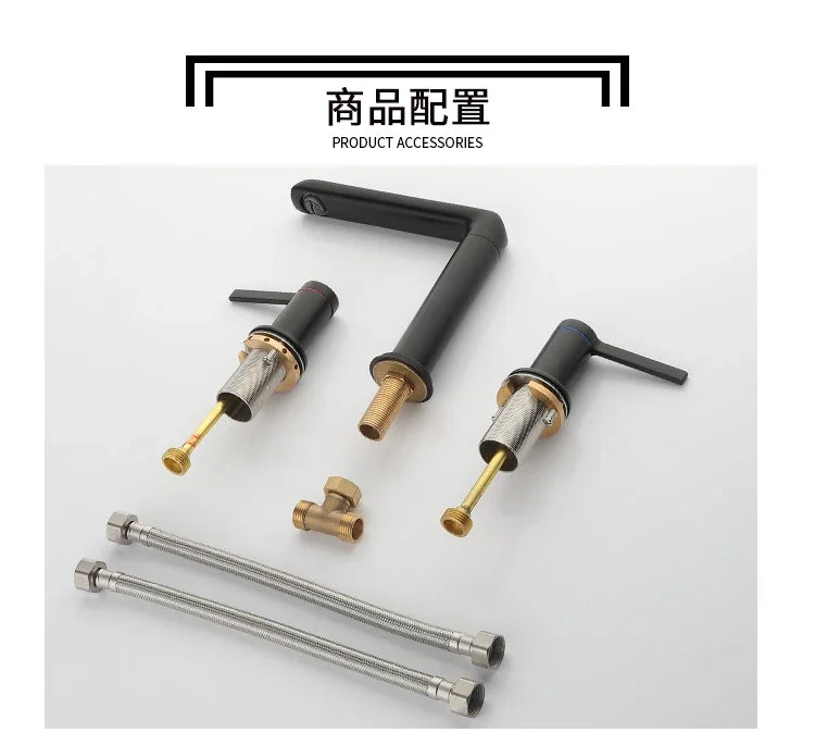 Brushed Gold Bathroom Widespread Basin Faucets Soild Brass