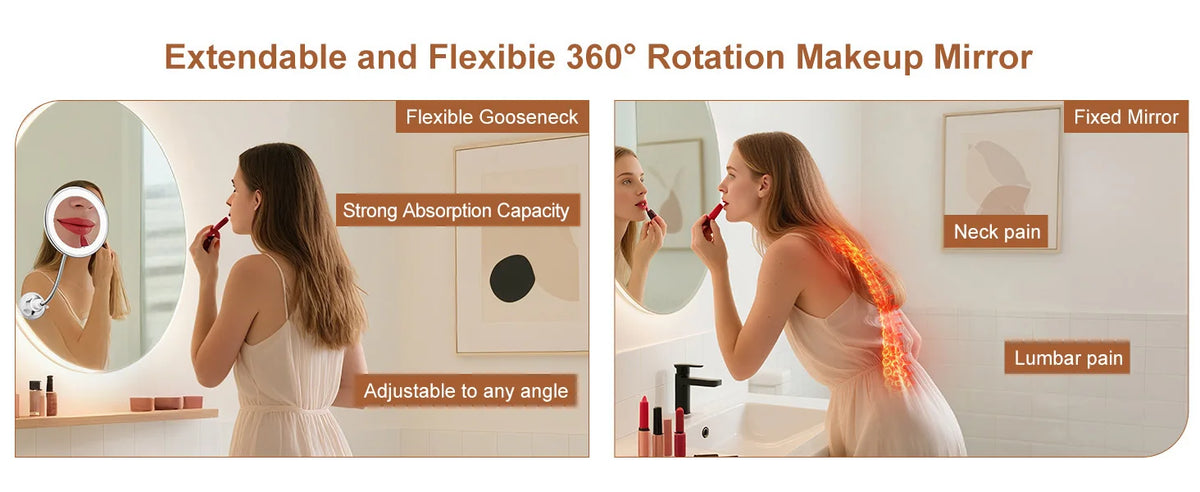 10x Magnifying Led Makeup Mirror Gooseneck Suction Cup
