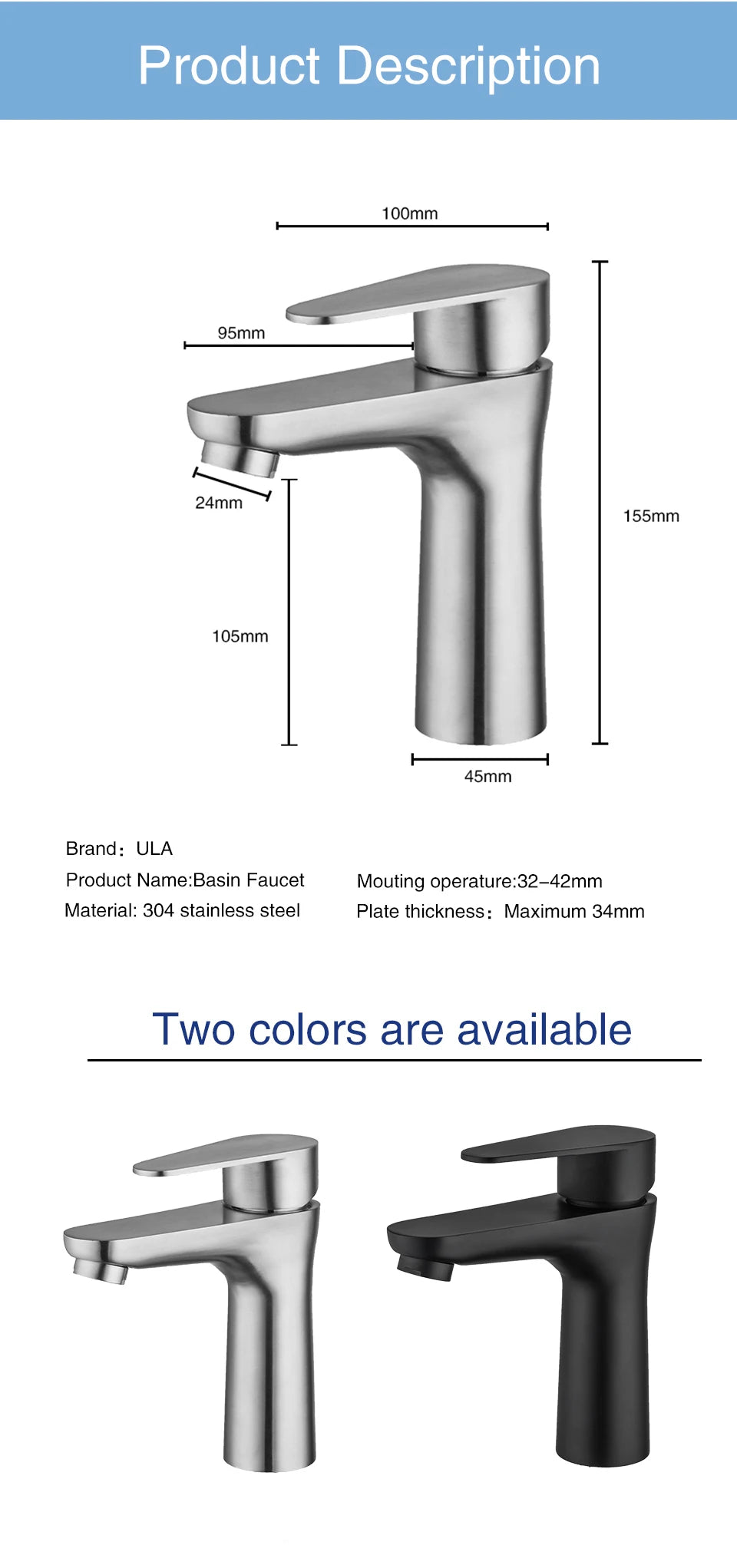 Ula G1/2 Basin Faucet Waterfall Bathroom Sink Faucet
