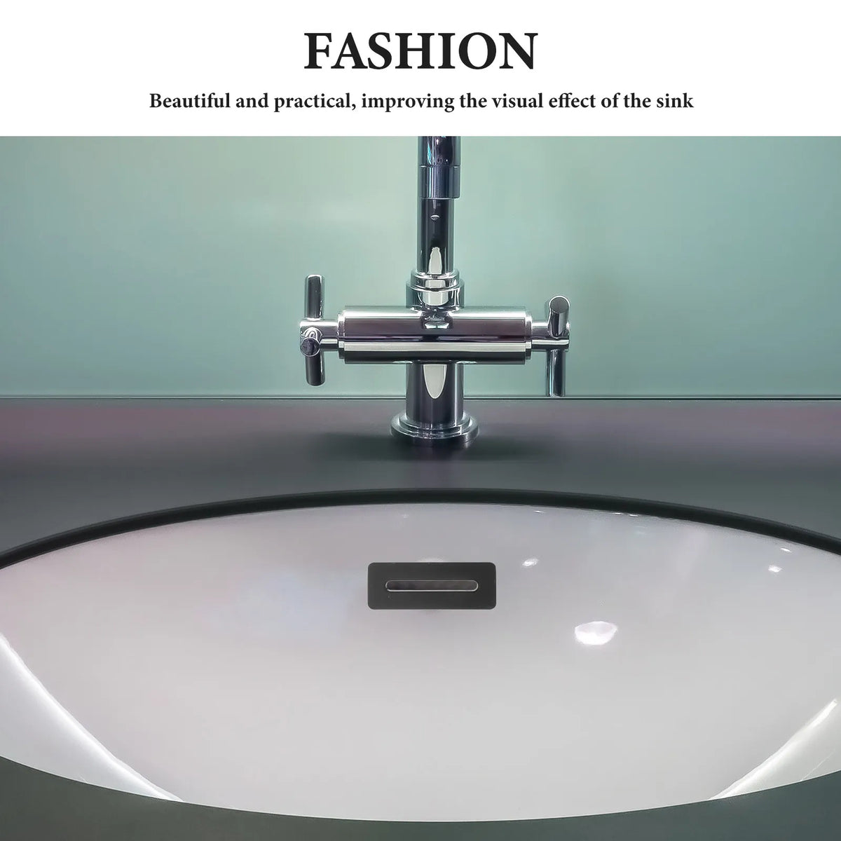 2pcs Sink Overflow Cover Metal Rectangle Black Basin
