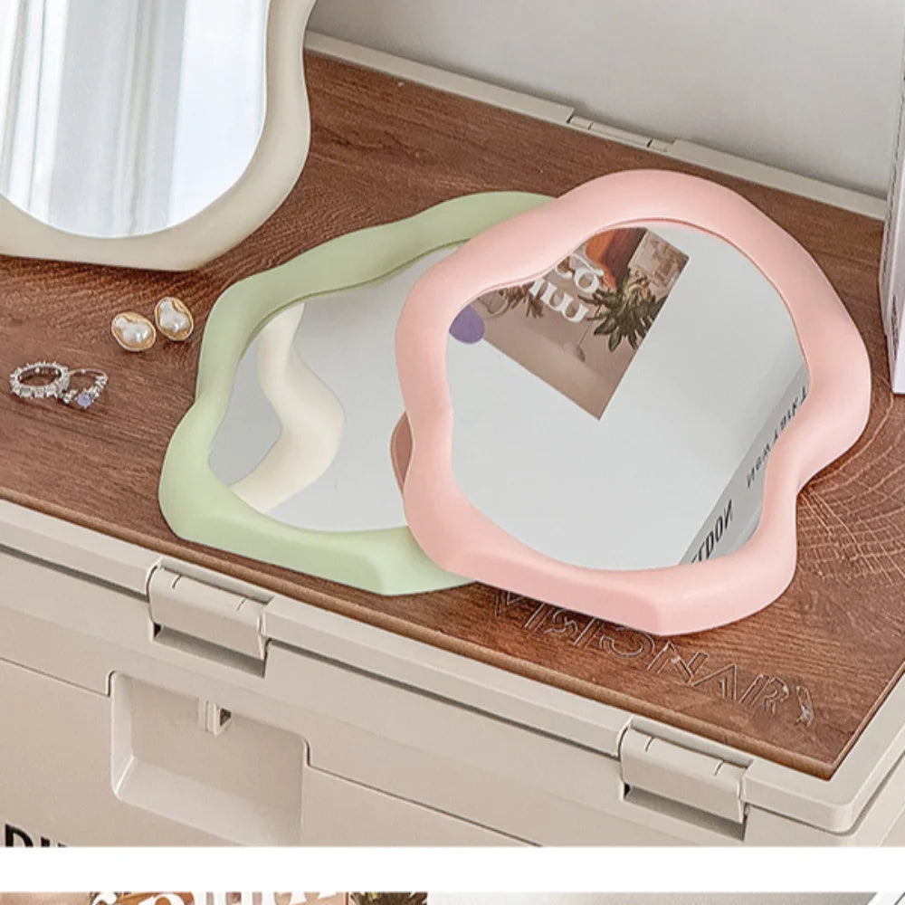 1pc Cream Style Makeup Mirror Decorative Irregular Simple
