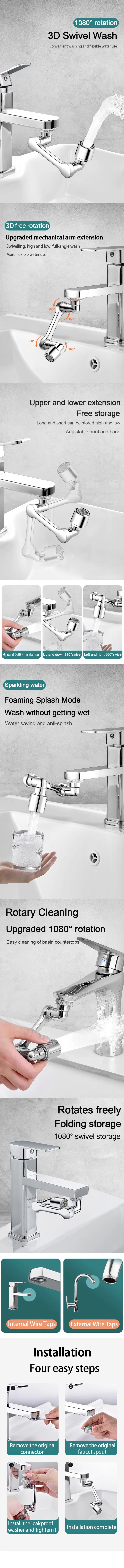 1080 Rotatable Bathroom Sink Faucet Extender Flexible Swivel