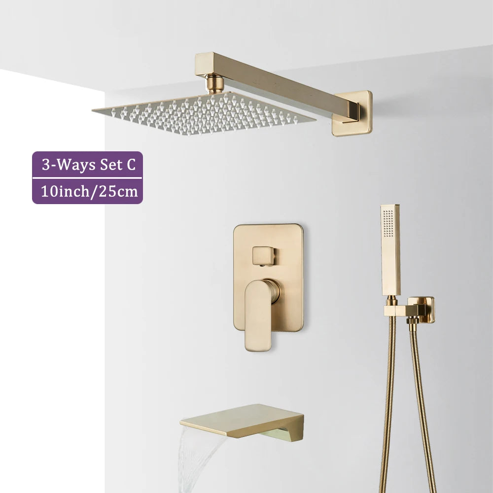 Brushed Gold Bathroom Shower Faucet 2/3 Way Rainfall