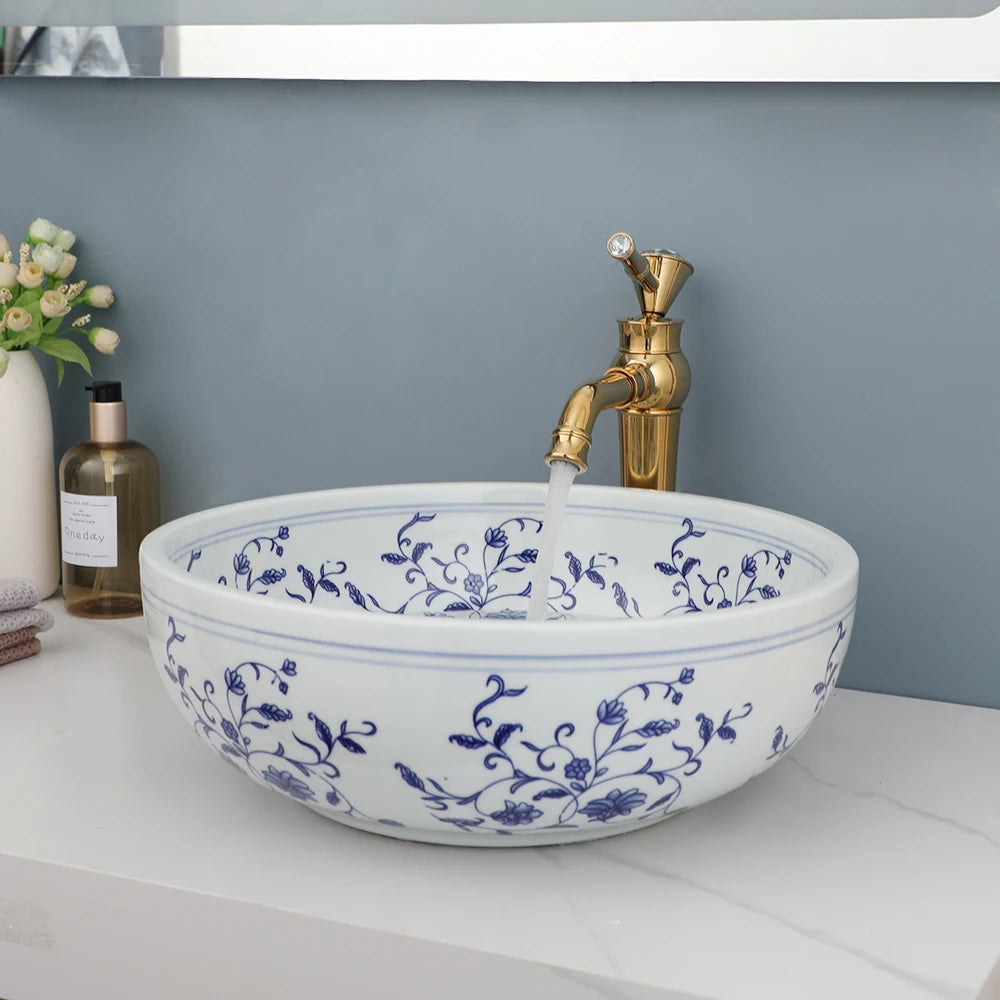 Zappo Bathroom Basin Sink Faucet Combo Ceramic Round