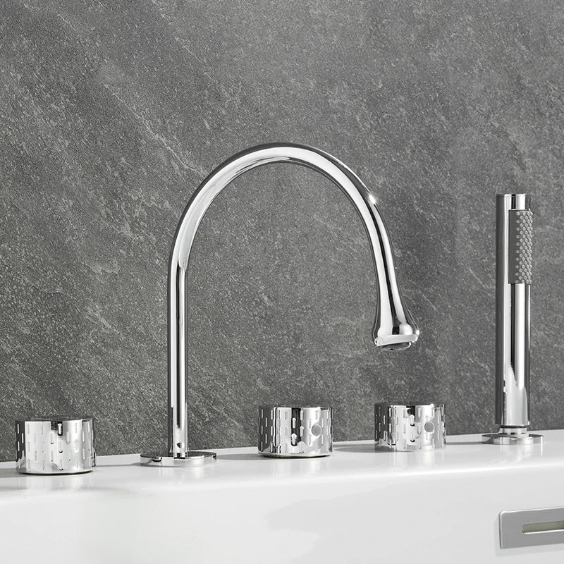 Gray Luxury Brass Deck-Mounted 5-Holes Bathroom Bath Tub