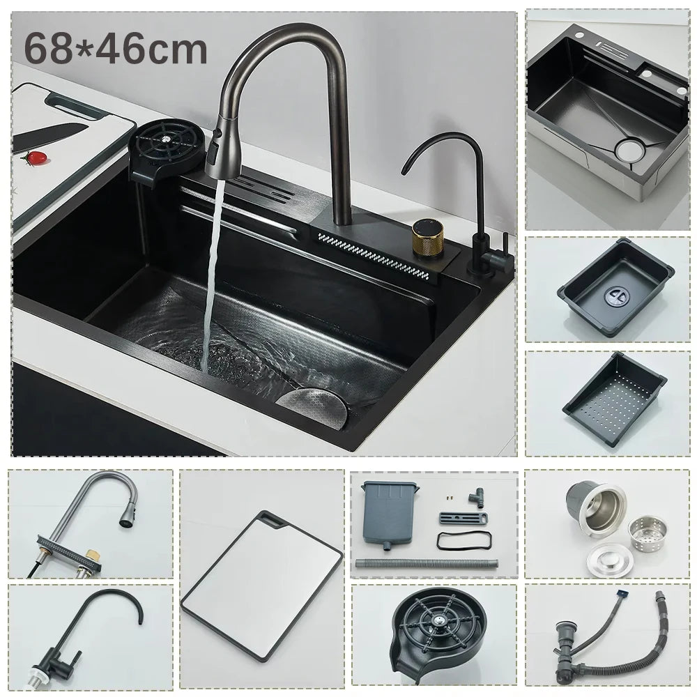 304 Stainless Steel Waterfall Sink Large Slot Integrated