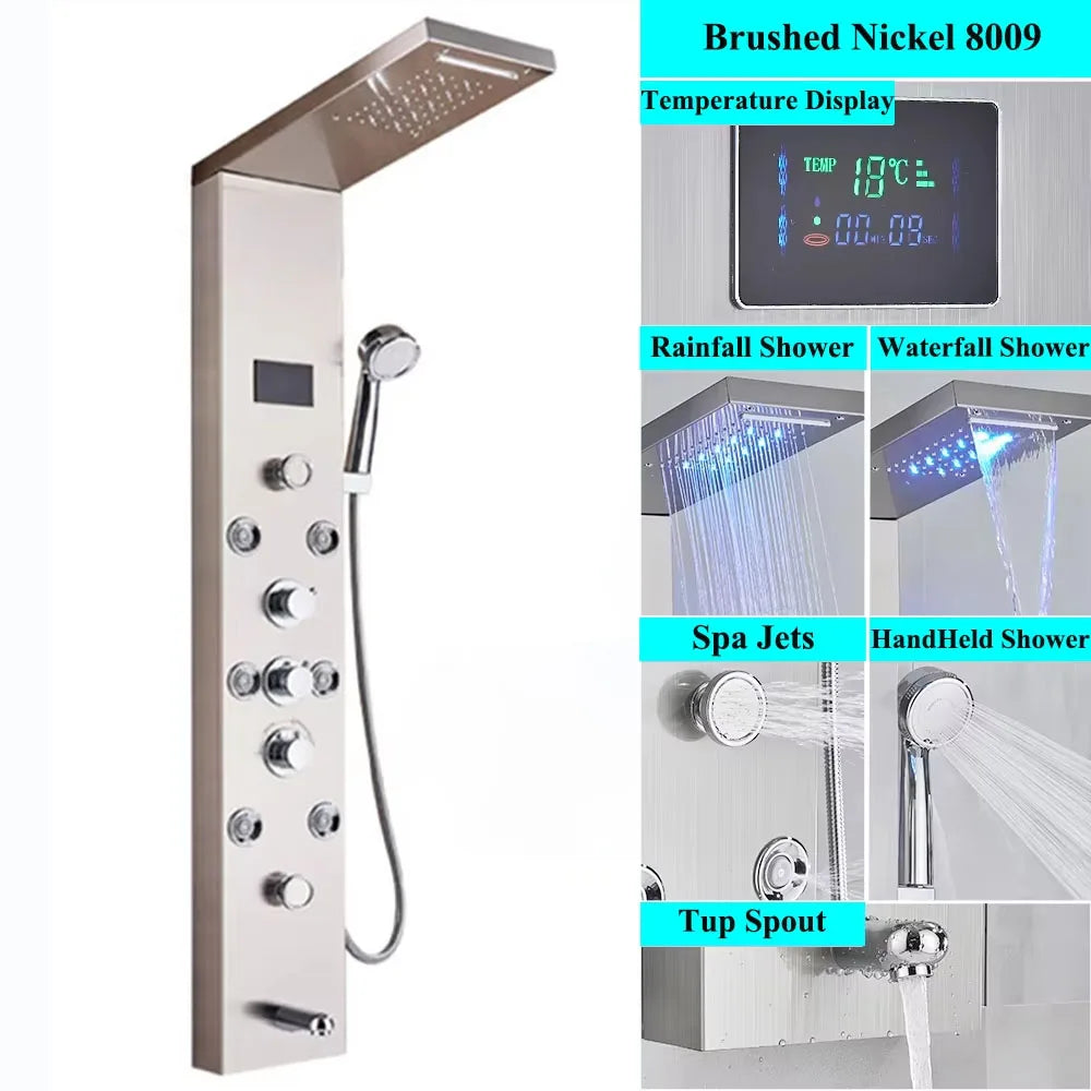 Led Shower Panel Tower System Rain Waterfall Shower