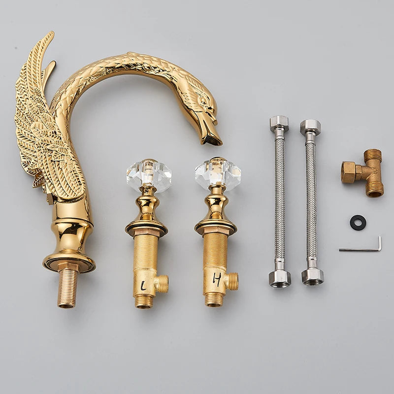 Golden Swan Shape Bathroom Faucet Basin Faucet Tap