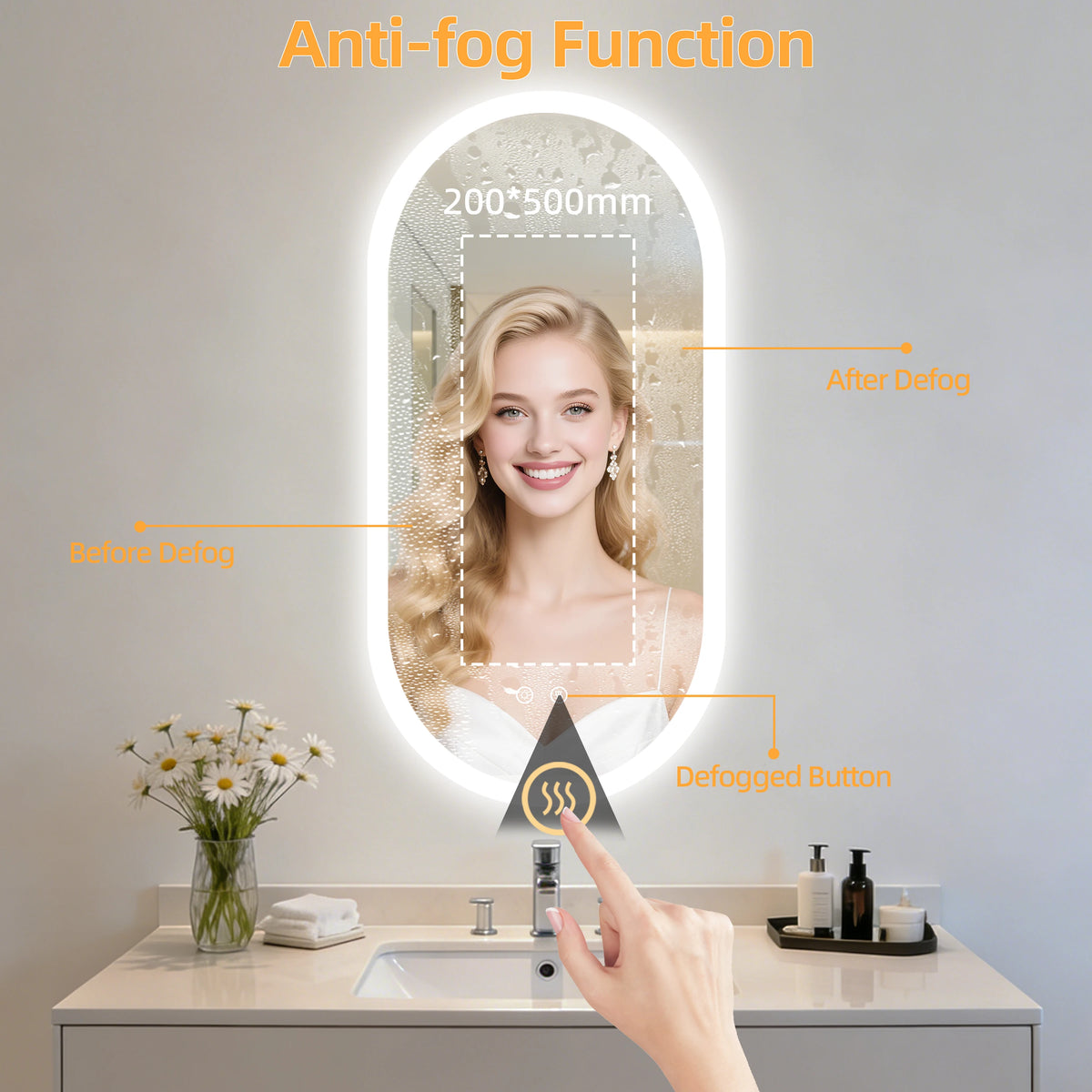 Led Bathroom Mirror Smart Anti-Fog Dimmable Led Lighted