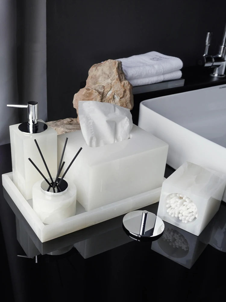 White Onyx Natural Marble Bathroom Luxury Soap Dispenser