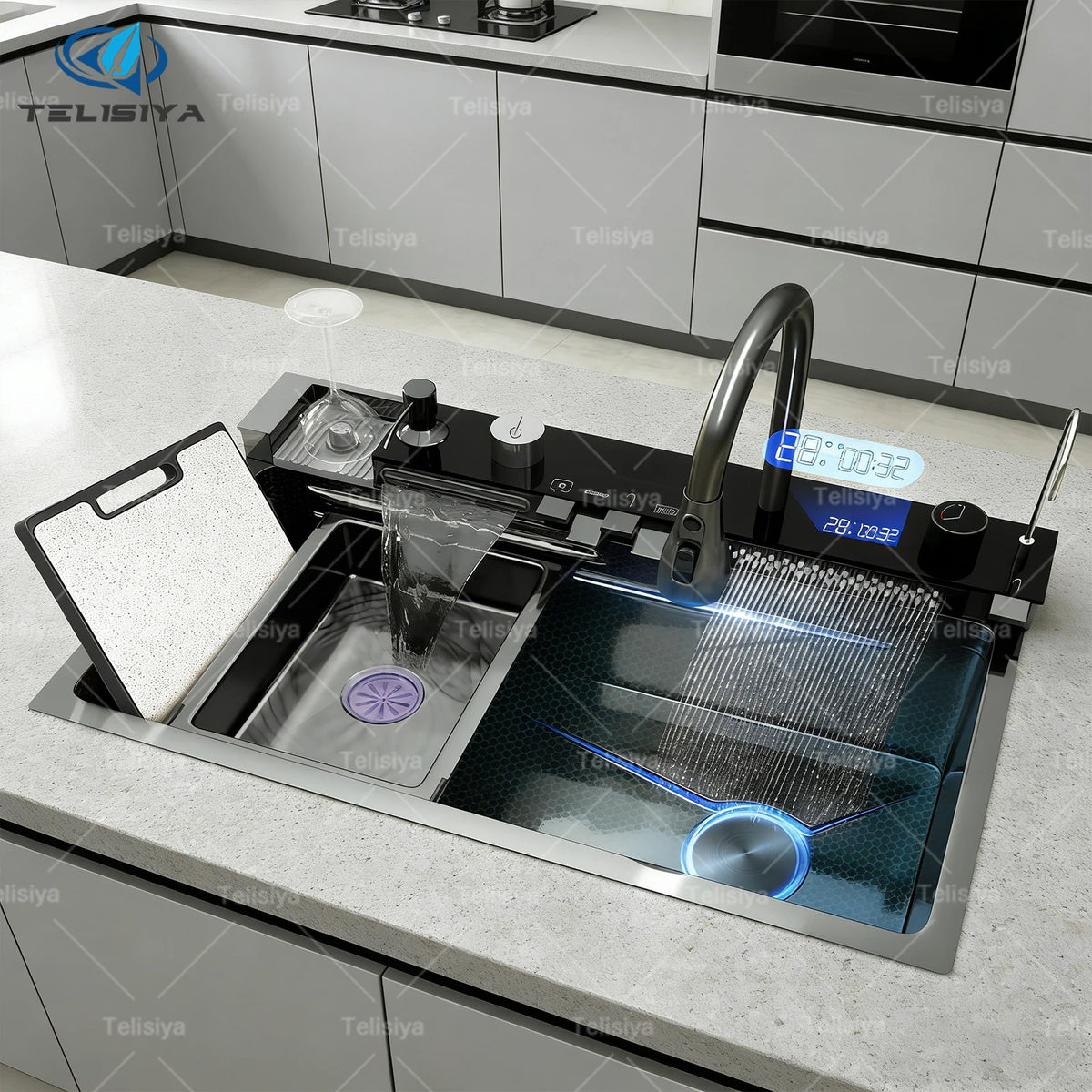Stainless Steel Sink Large Slot Waterfall Digital Display