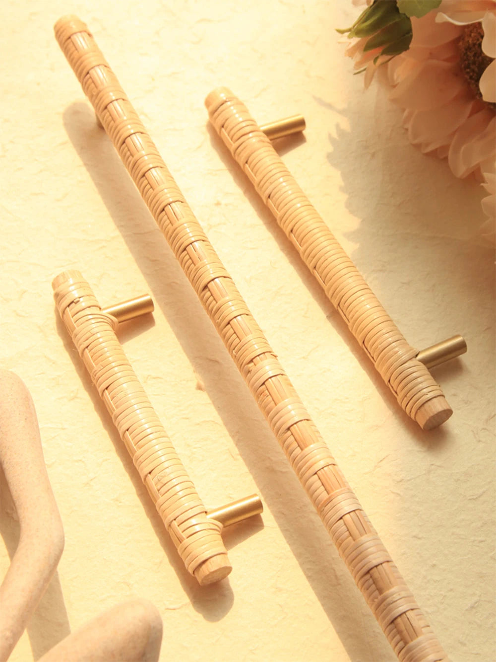 Wooden Rattan Cabinet Door Handles Unique Drawer Pulls