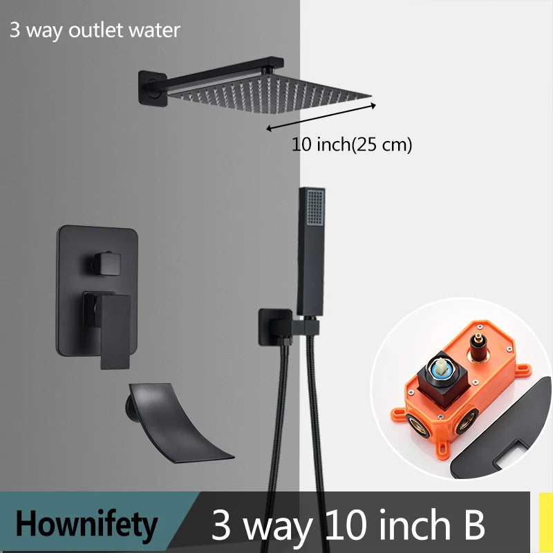 Matte Black Bathroom Shower Faucet Orange Box Rain