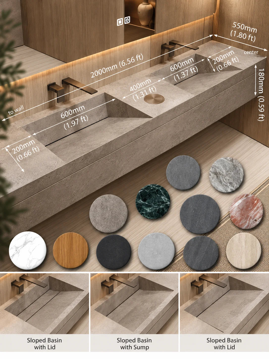 Any Size Custom Luxury Natural Stone Bathroom Vanity