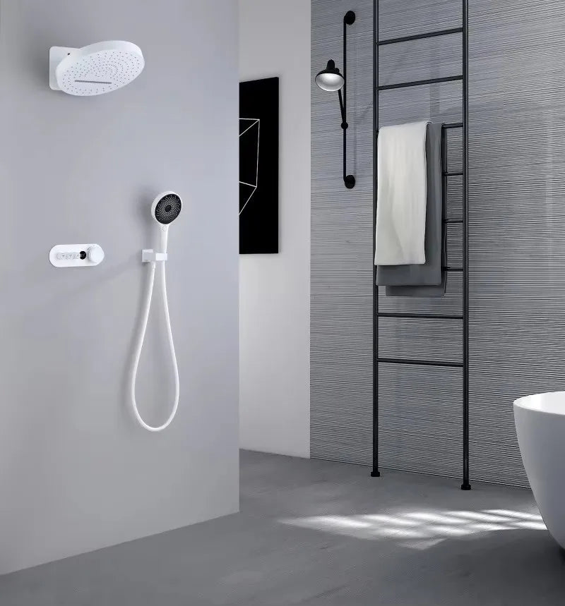 Rainfall Shower Wall Mounted Gray Thermostatic Shower Faucet