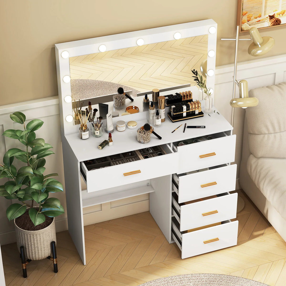 White Dressing Table Large Hollywood Mirror 11 Led