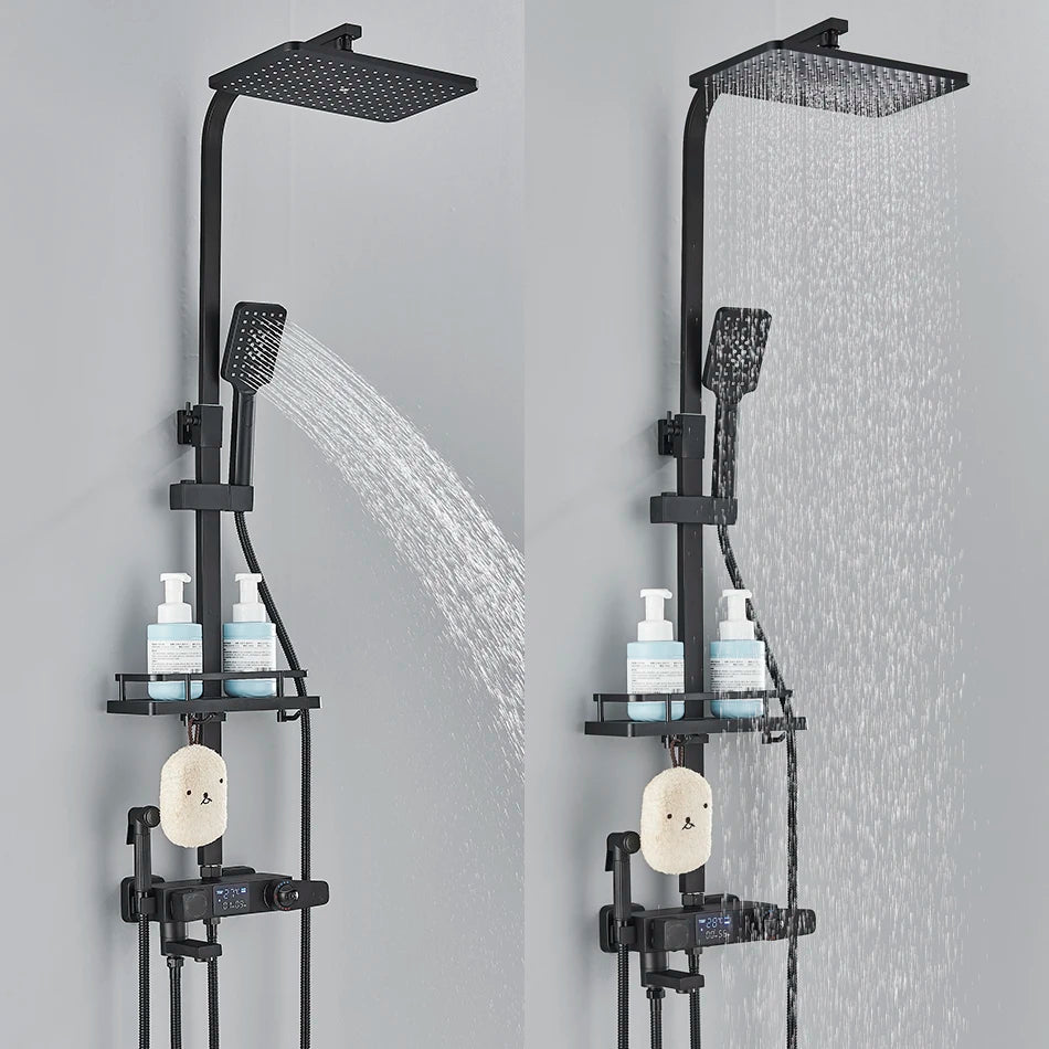 Bath Thermostatic Digital Display Shower Faucet Rain Shower