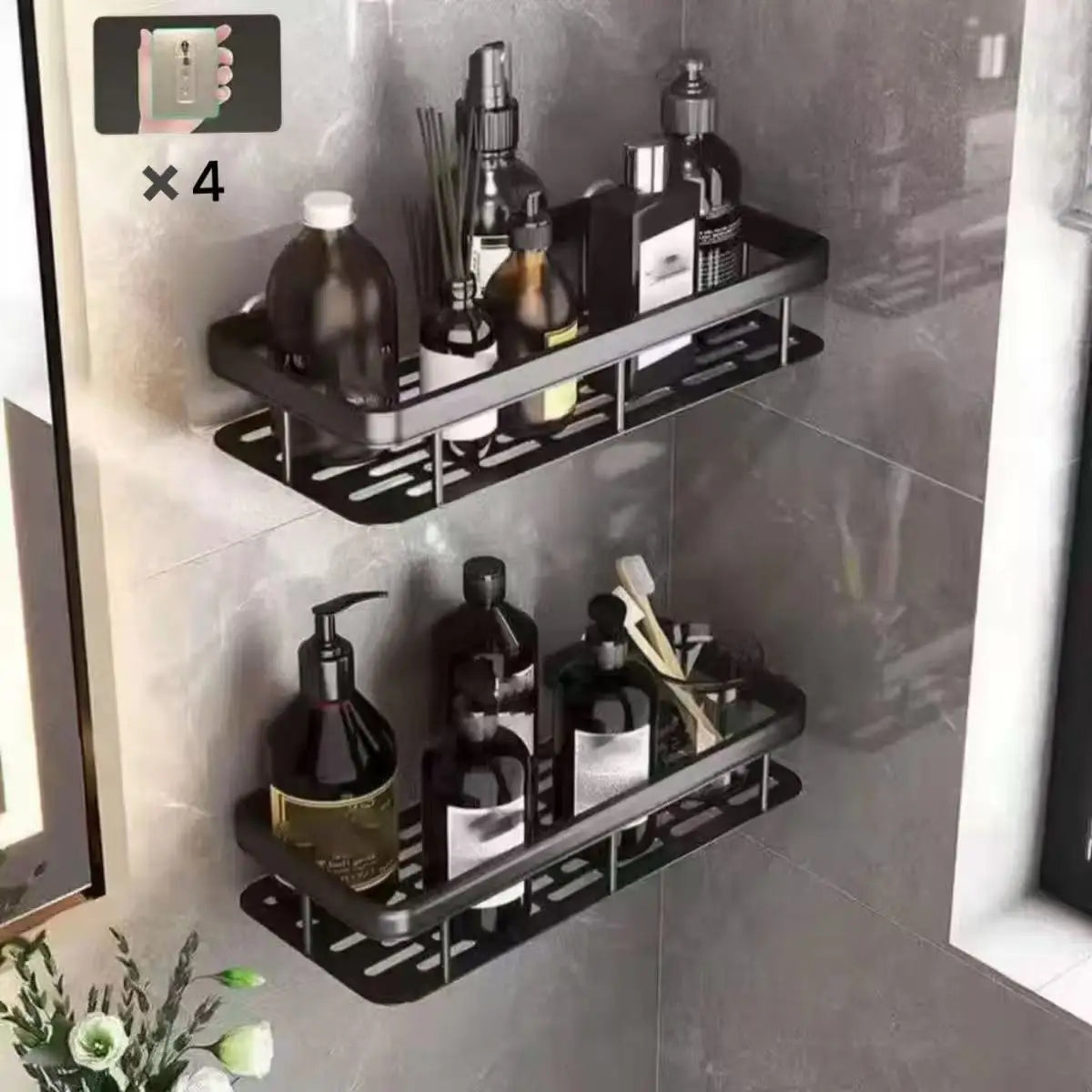 2pcs Bathroom Shelf Storage Organizer Abs Shampoo Rack