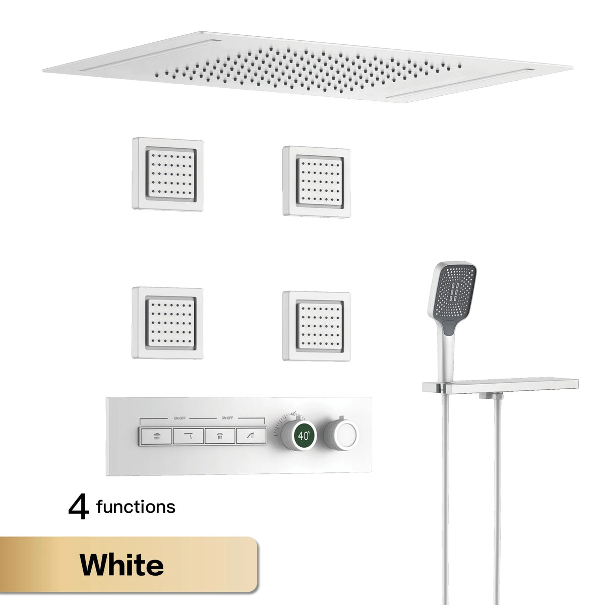 Luxury Gun Grey Brass Thermostatic Shower System Ceiling-Embedded