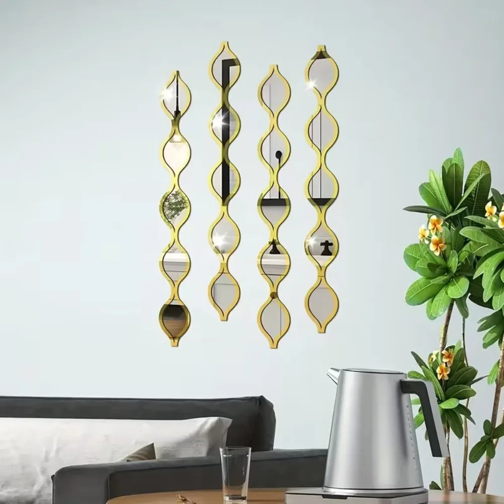 6/12pcs Gold Teardrop Wall Mirror Combinationartisticdecorative