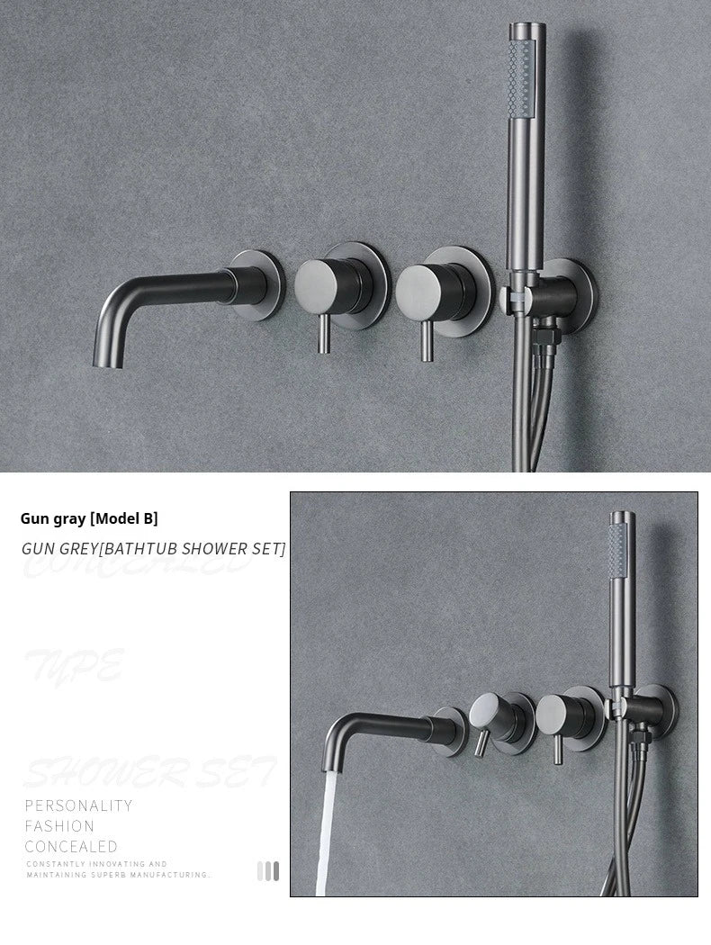 Farrete Concealed Wall-Mounted Bathtub Faucet Gun Grey All-Copper