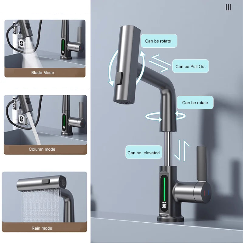 Lcd Bathroom Basin Faucet Digital Display Basin Tap
