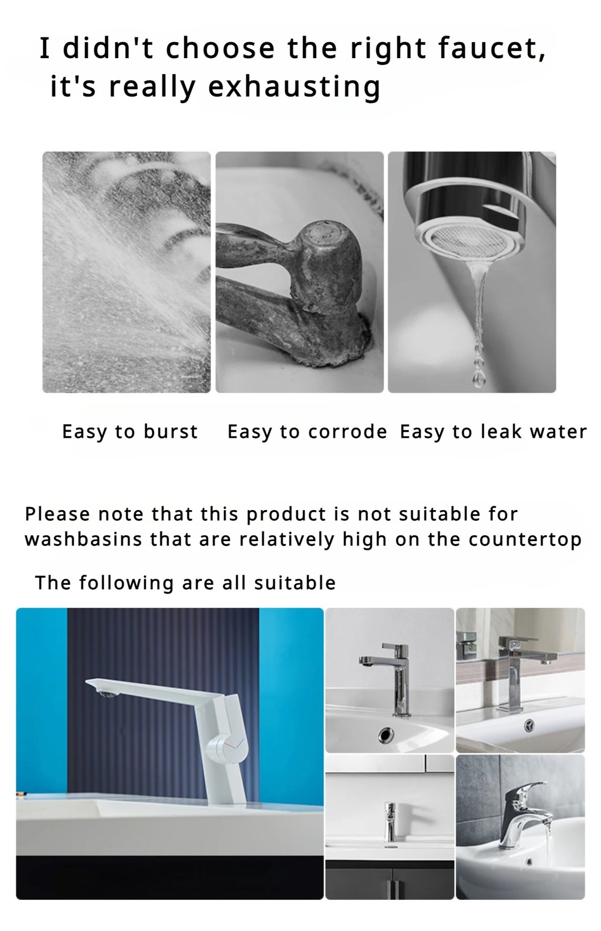 Brass Main Sink Faucet White Bathroom Cold Sink