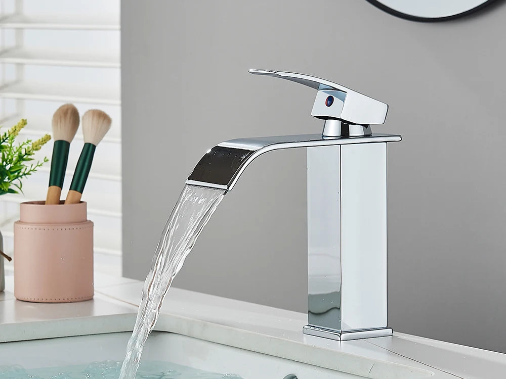 Brushed Gold Basin Sink Faucet Waterfall Outlet Vanity