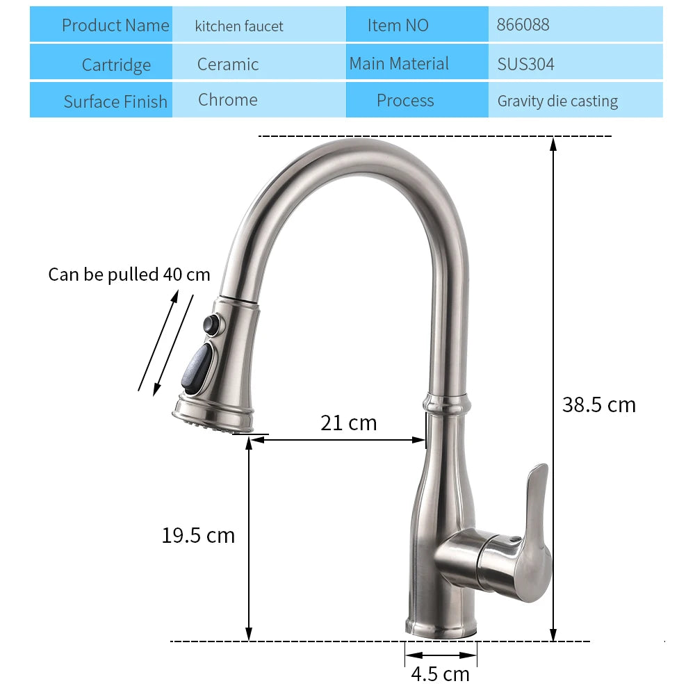 Brushed Nickel Faucets Handle Pull Out Tap Hole