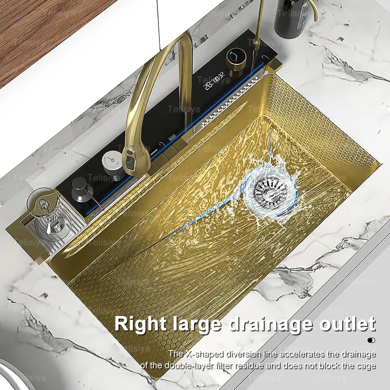 Stainless Steel Sink Waterfall Digital Display Faucet Large