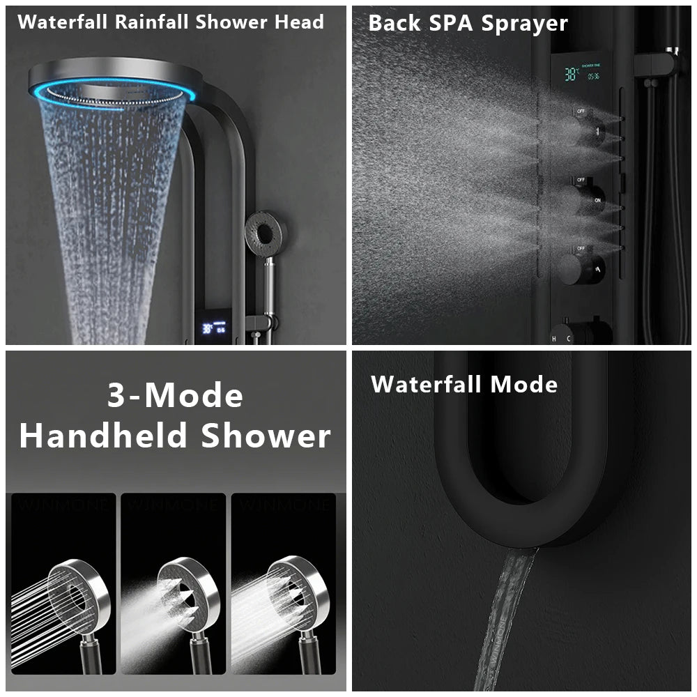 Modern High End Rainfall Shower Panel Spa Massage