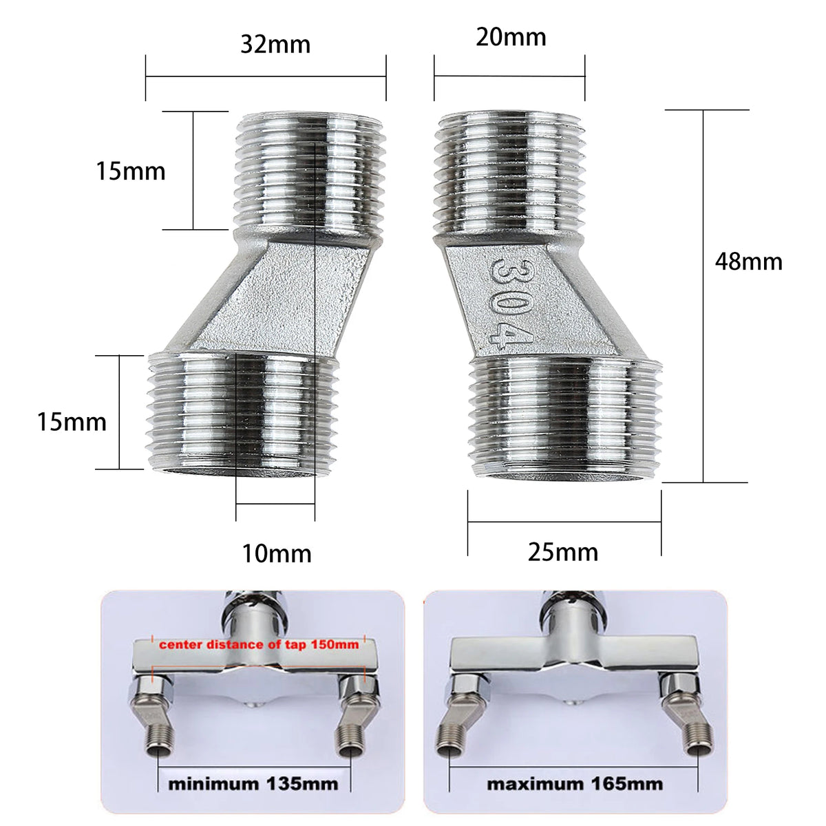 2pcs Adjustable Bathroom Shower Faucet Adapter Brass&Stainless