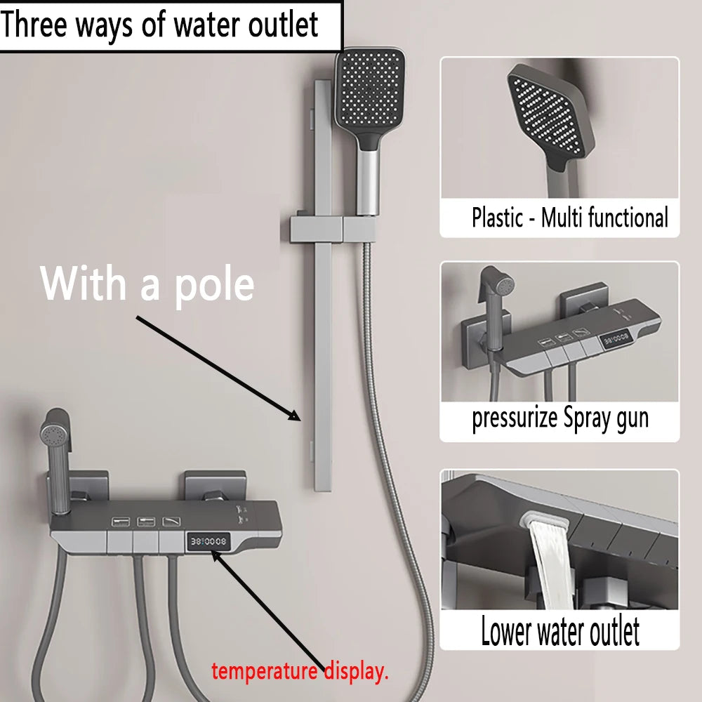 Wall Mounted Bathtub Faucet Multi-Functional Brass Body Height