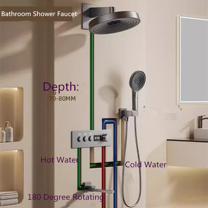 Brushed Gold Thermostatic Bathroom Shower Faucet In Wall