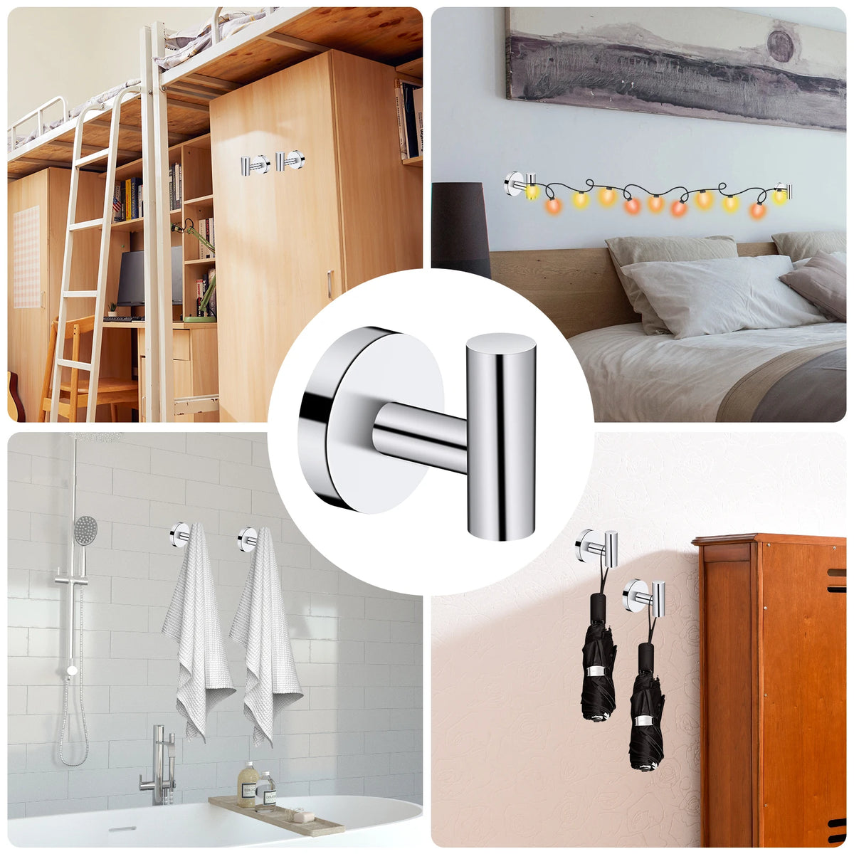 2pcs Polished Bathroom Towel Hooks Stainless Steel Coat