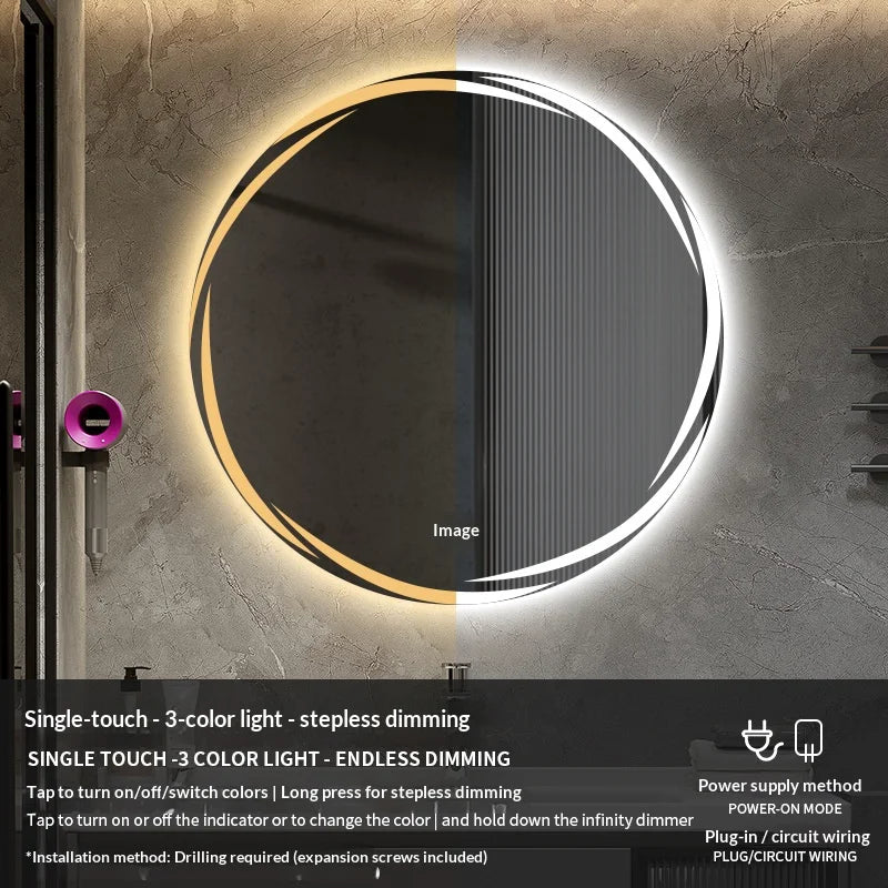 Bathroom Mirror 70 Cm Round Anti-Fog Led Bathroom