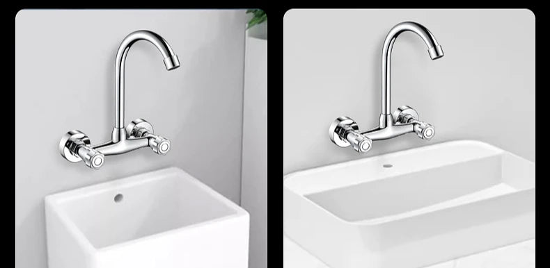 Wall Mounted Mixer Tap Double Handle Faucets Cold