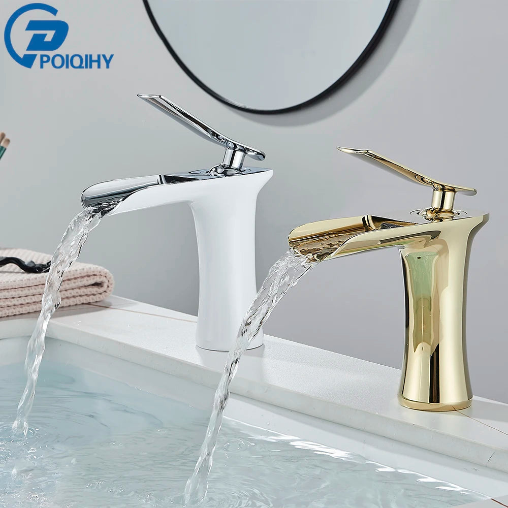 White Basin Faucet Waterfall Spout Bathroom Mixer Tap