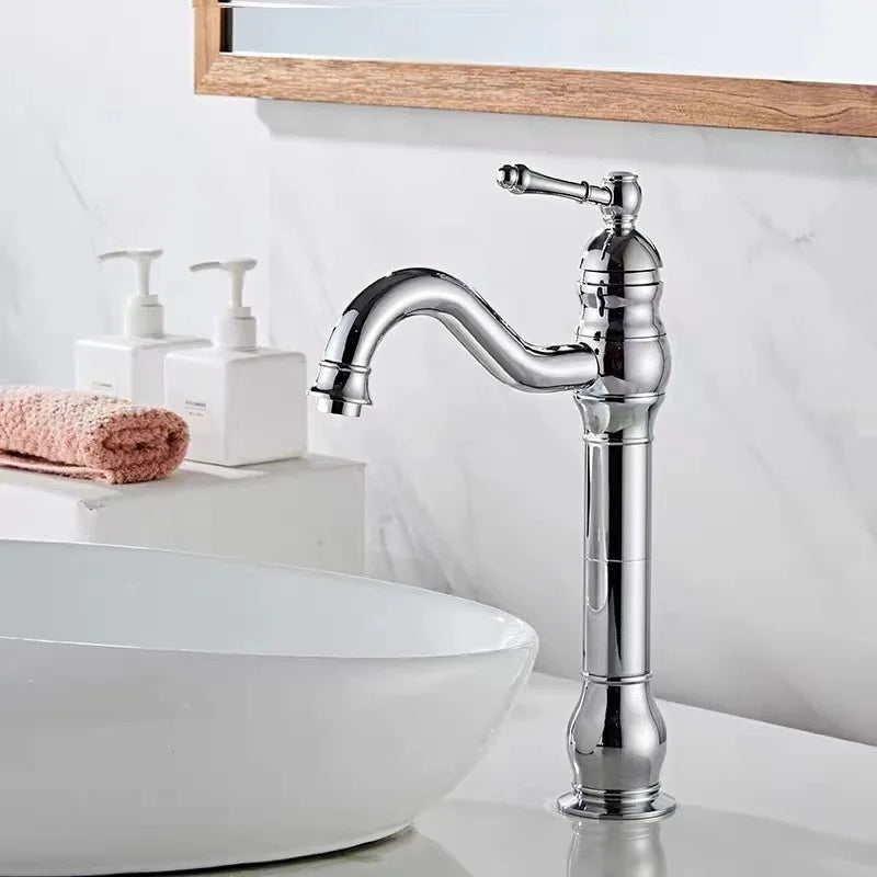 Antique Brass Basin Faucet 360 Rotation Handle Deck