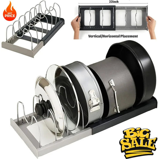 Expandable Pot & Pan Organizer Rack Adjustable Under