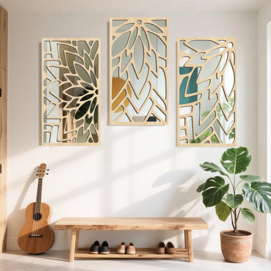 3pcs 2d 16in Wooden Acrylic Double-Layer Wall Mirror