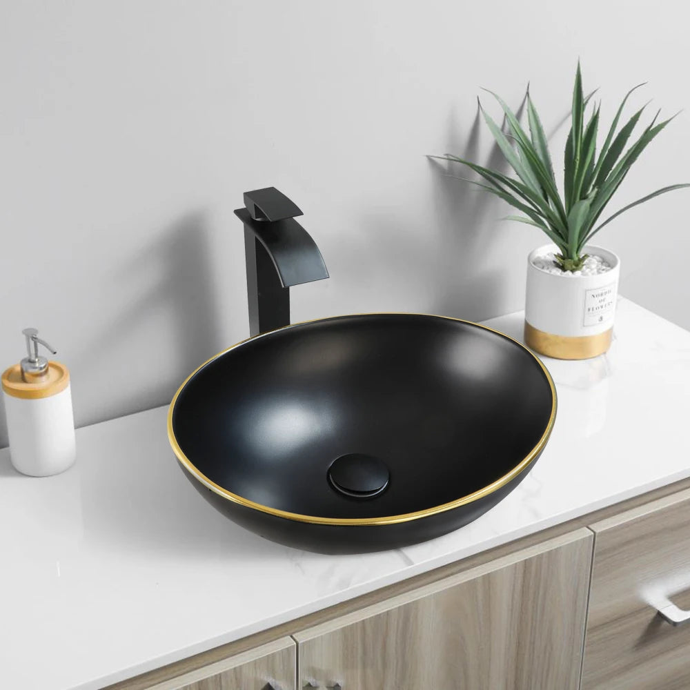 Kemaidi Oval Vessel Sink Faucet White Marbling Bathroom