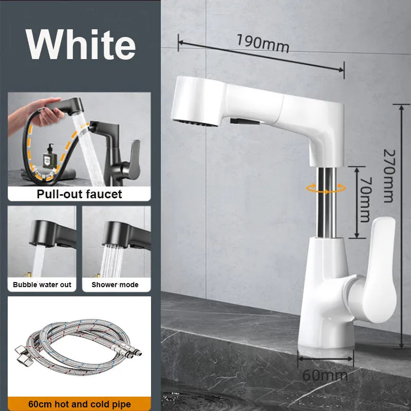 Brass Pull-Out Dual-Function Bathroom Sink Faucet Adjustable