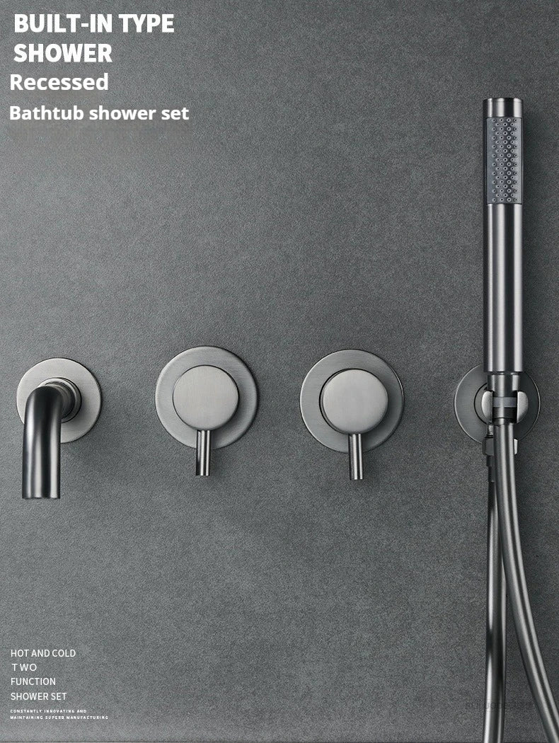 Farrete Concealed Wall-Mounted Bathtub Faucet Gun Grey All-Copper
