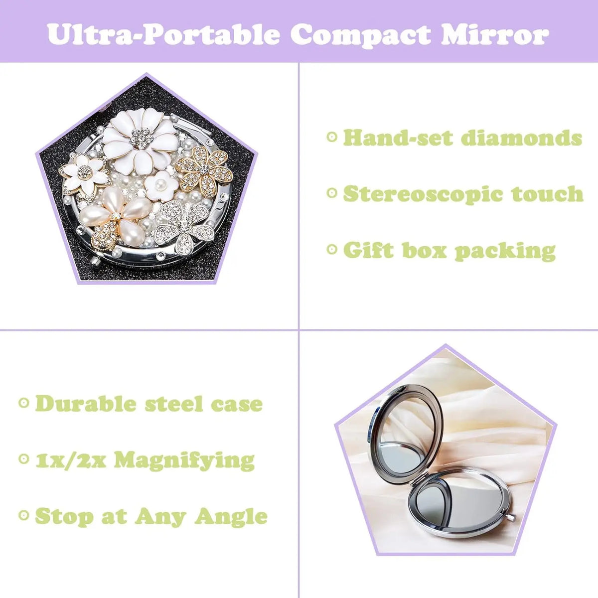 Compact Mirror 1x/2x Magnification Pocket Mirror Women 3inch