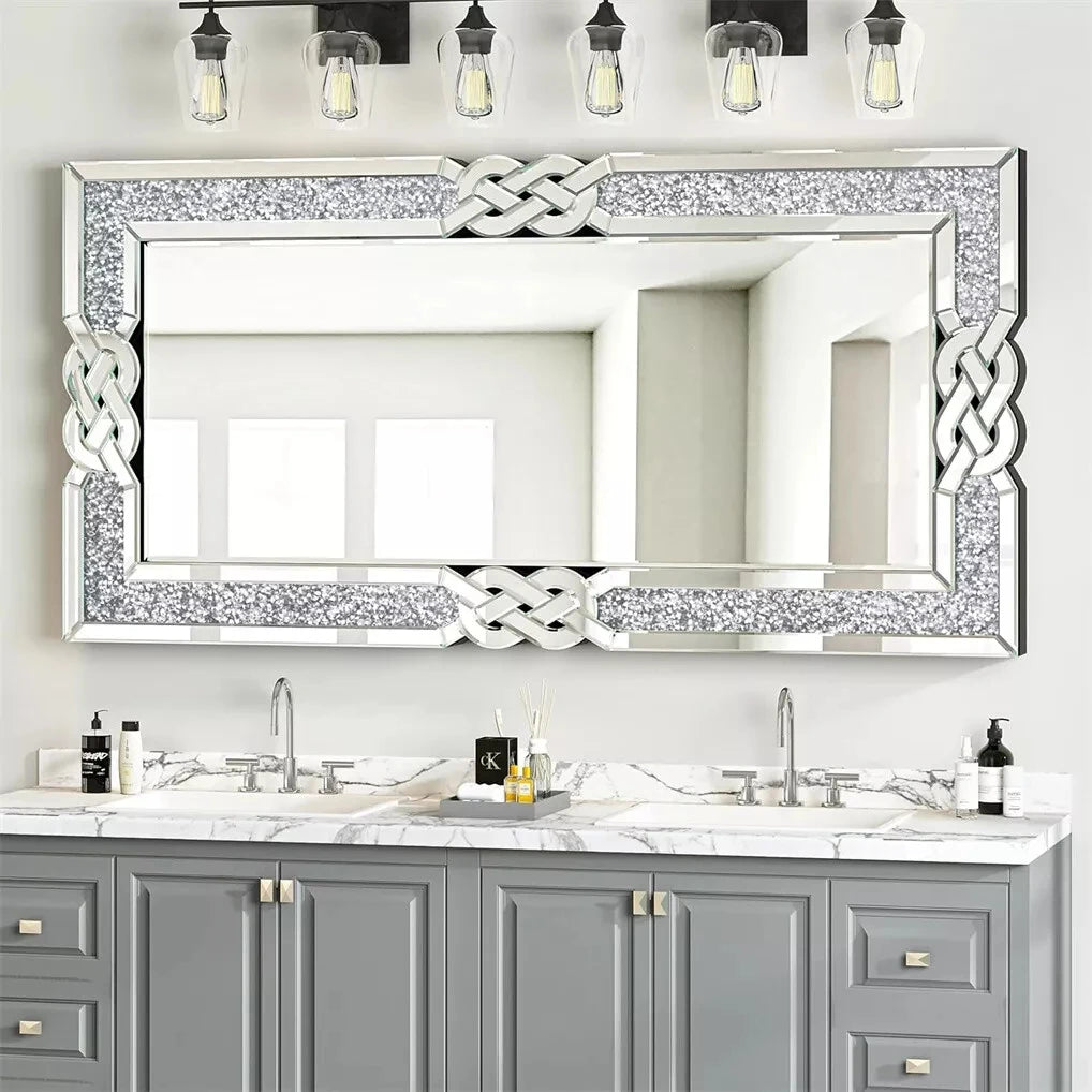 Wisfor Crushed Diamond Wall Mirror Rectangular Glass Silver