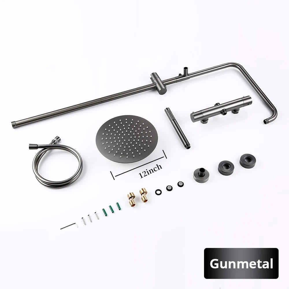 Brushed Gold Thermostatic Shower Faucets Sets Wall Mount