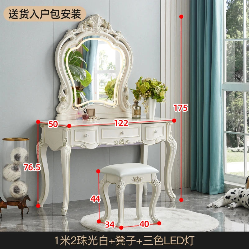European Decor Makeup Vanity Desk Wooden Drawer White