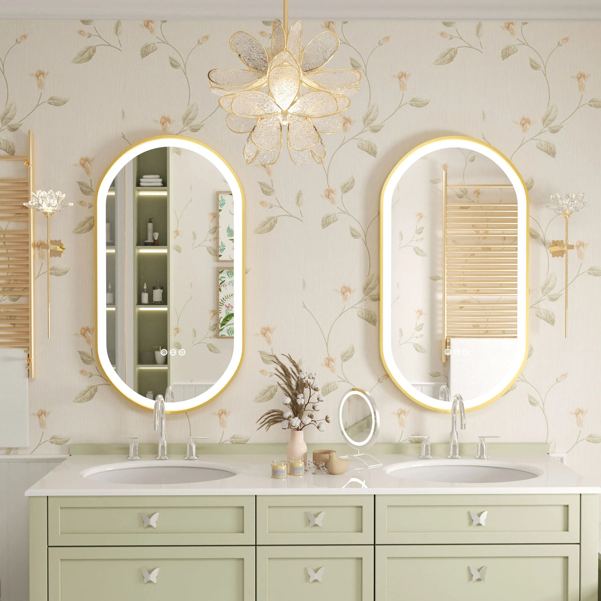 Large Led Oval Bathroom Mirror Stepless Dimmable Lighted