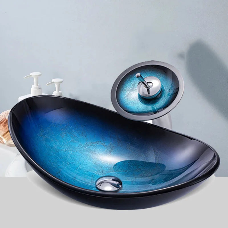 Ouio Tempered Glass Hand Paint Waterfall Spout Basin